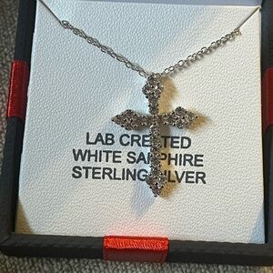 Sterling Silver White Sapphire Cross Necklace